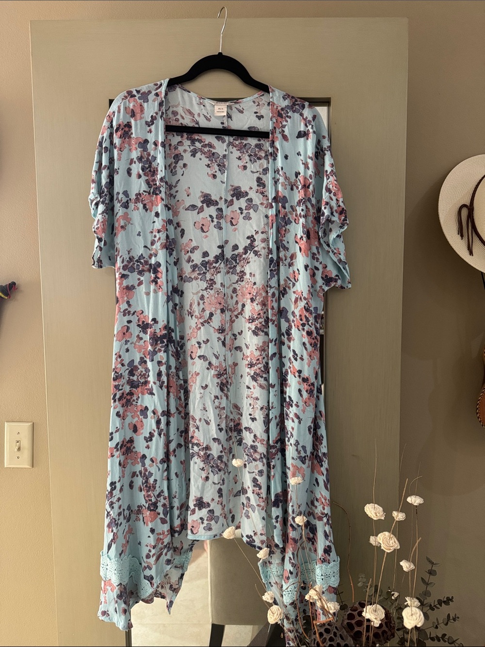 Ariat Floral Kimono Duster • Lightweight Aqua Boho Layering Piece